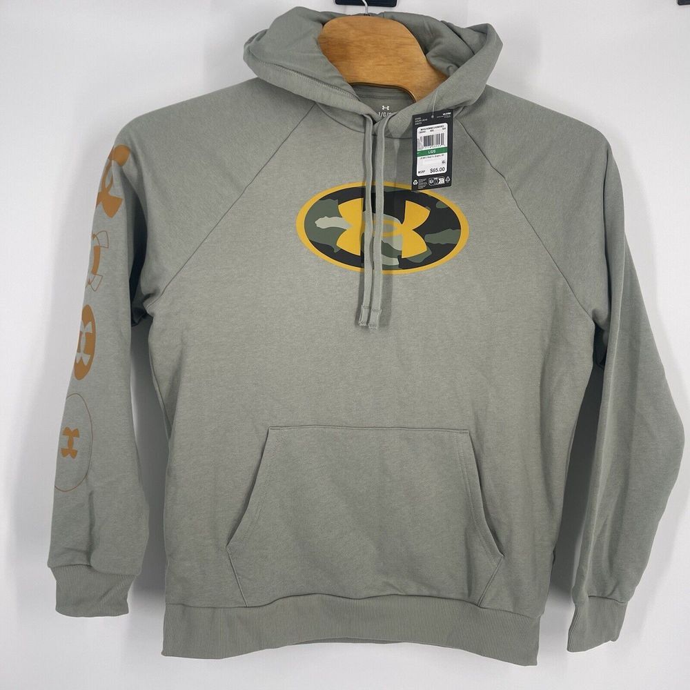 Under Armour Mens Rival Fleece Camo Logo Hoodie Green 1369307 NWT L